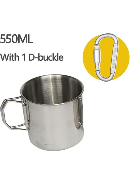 L-550ML Toka ile Açık Paslanmaz Çelik 304 Su Bardağı Katlanır Kolu Taşınabilir Kalınlaşma Kamp Yürüyüş Balıkçılık Seyahat Fincan Seti Bira Kupa (Yurt Dışından)