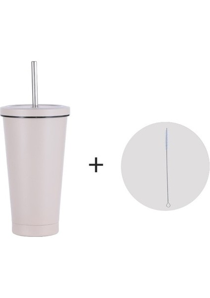 Bej 750ML 500/750ML Paslanmaz Çelik Kapaklı Bardak ve Saman Tumbler Buzlu Kahve Kupa Çift Duvar Su Şişeleri Yeniden Kullanılabilir Depolama Açık (Yurt Dışından)