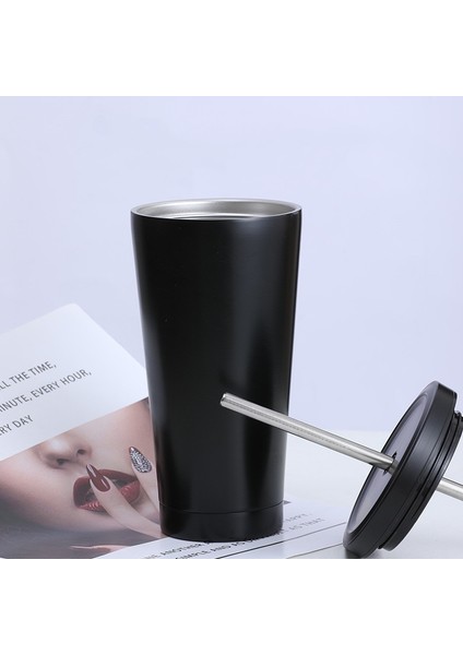 Bej 750ML 500/750ML Paslanmaz Çelik Kapaklı Bardak ve Saman Tumbler Buzlu Kahve Kupa Çift Duvar Su Şişeleri Yeniden Kullanılabilir Depolama Açık (Yurt Dışından)