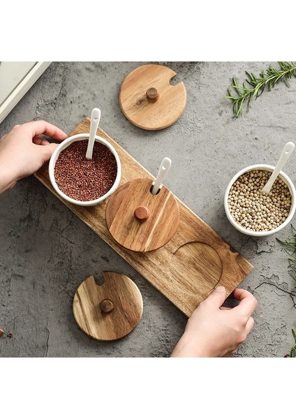 Model 2 Mutfak Baharat Kutusu Üç Parçalı Set Kaşık Seramik Baharat Şeker Tuzluk Kabartmalı Yuvarlak Baharat Kutusu Baharat Kavanozları Seti (Yurt Dışından)