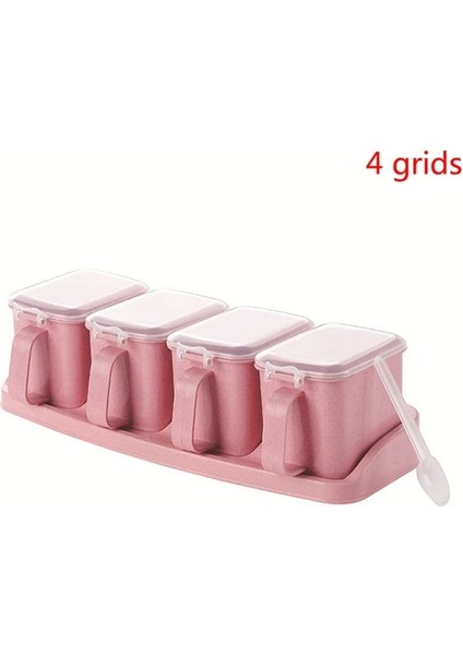 Pembe 4 Izgara 1 Takım Tuz Baharat Kavanoz Baharat Kapları Kaşık Depolama Çeşni Kutusu (Yurt Dışından)