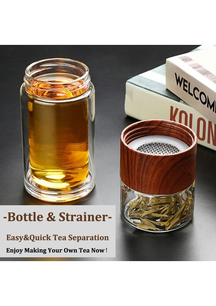 Kahverengi 360ML Yalıtımlı Çay Bardağı Çıkarılabilir Demlik Taşınabilir Seyahat Çift Duvar Cam Su Şişesi Kapağı Gevşek Yaprak Ayırma Teneke Kutu 360ML (Yurt Dışından)