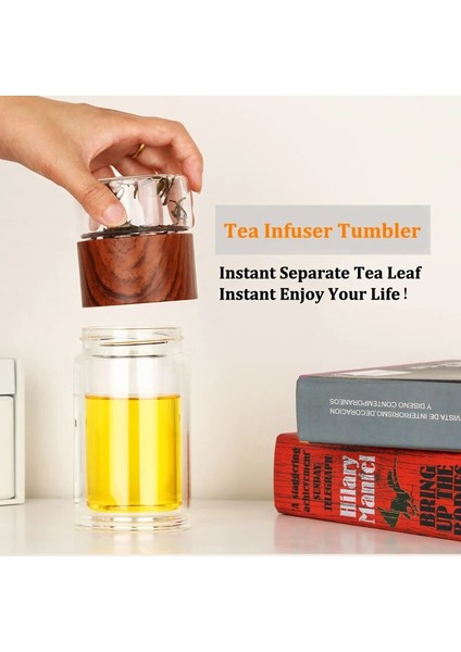 Kahverengi 360ML Yalıtımlı Çay Bardağı Çıkarılabilir Demlik Taşınabilir Seyahat Çift Duvar Cam Su Şişesi Kapağı Gevşek Yaprak Ayırma Teneke Kutu 360ML (Yurt Dışından)