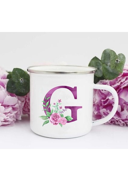 XH1762-A015WH-8 Mor Mektup Baskı Kupalar Yaratıcı Kahve Şarap Bardakları Içecekler Süt Fincan Vintage Emaye Kupalar Kolu Drinkware Düğün Nedime Hediyeleri (Yurt Dışından)