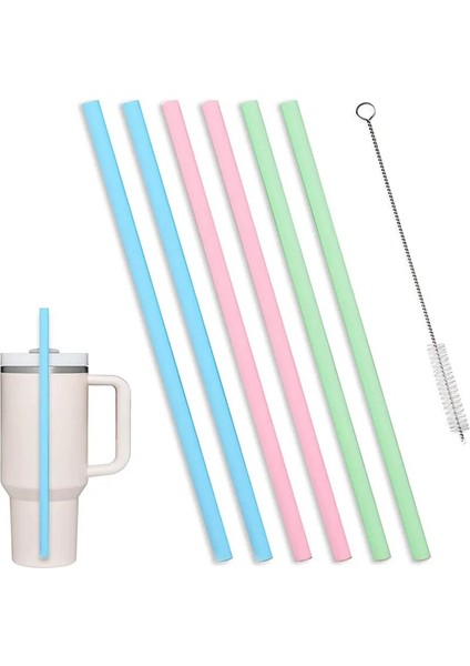 Mavi 7pse Set 7 Adet Set Stanley Için Uyumlu Yedek Pipet 20 Oz 30 Oz 40 Oz Bardak Tumbler, 6 Paket Temizleme Fırçası ile Yeniden Kullanılabilir Pipetler (Yurt Dışından)
