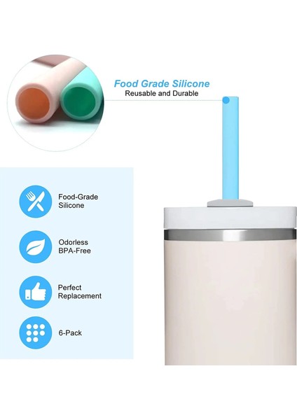 Mavi 7pse Set 7 Adet Set Stanley Için Uyumlu Yedek Pipet 20 Oz 30 Oz 40 Oz Bardak Tumbler, 6 Paket Temizleme Fırçası ile Yeniden Kullanılabilir Pipetler (Yurt Dışından)