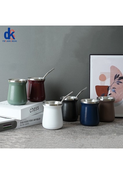 Mavi 8oz Çift Katmanlı Paslanmaz Çelik 304 Yerba Mate Çay Bardağı Brezilya Kahvesi Güney Amerika Içecekleri Süt Içme Calabash Yalıtımlı (Yurt Dışından)