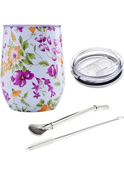 Lake Ranyin 8 Yerba Mate Straw 12OZ Yerba Mate Çay Bardağı Paslanmaz Çelik Sürgülü Kapaklı ve Samanlı Yalıtımlı Kupa Kahve Fincanı Kokteyl Şampanya Sevimli Tumbler Bardaklar (Yurt Dışından)