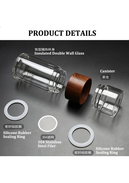 Kahverengi 360ML Yalıtımlı Çay Bardağı Çıkarılabilir Demlik Taşınabilir Seyahat Çift Duvar Cam Su Şişesi Kapağı Gevşek Yaprak Ayırma Teneke Kutu 360ML (Yurt Dışından)