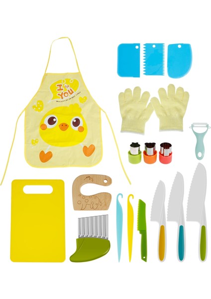 19 Parça Yeni 18 Adet Çocuk Mutfak Kesici Seti Ahşap Yürümeye Başlayan Güvenlik Kesiciler Yeniden Kullanılabilir Meyve Sebze Kesici Seti Tırtıklı Kesme Kenarları ile (Yurt Dışından)