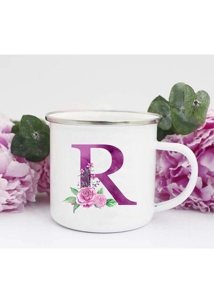 XH1773-A015WH-8 Mor Mektup Baskı Kupalar Yaratıcı Kahve Şarap Bardakları Içecekler Süt Fincan Vintage Emaye Kupalar Kolu Drinkware Düğün Nedime Hediyeleri (Yurt Dışından)