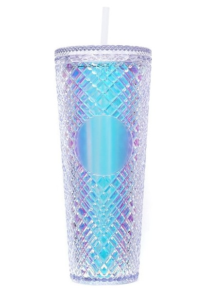 25 710ML 710ML Büyük Kapasiteli Kahve Fincanı Yaz Yeniden Kullanılabilir Elmas Tanrıça Kahve Fincanları Çift Katmanlı Plastik Saman Kapaklı Içecek Bardağı (Yurt Dışından)