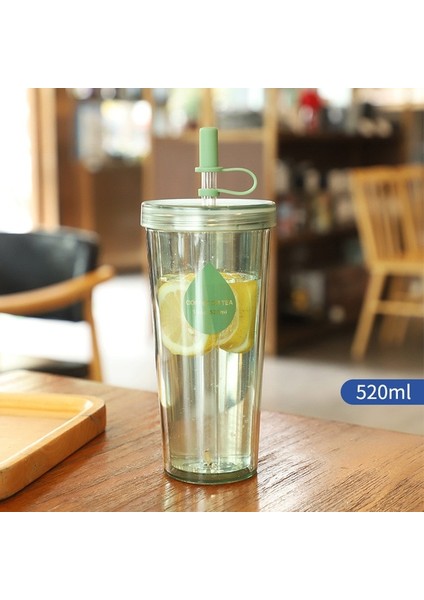 520ML Yeşil 1 Adet 420ML Pipetli Plastik Su Şişesi Kahve Fincanı Süt Meyve Suyu Fincanı Drinkware Kapaklı Bardaklar Saman Taşınabilir Yeniden Kullanılabilir Içme Suyu Şişesi (Yurt Dışından)