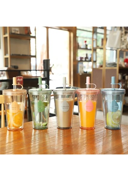 520ML Yeşil 1 Adet 420ML Pipetli Plastik Su Şişesi Kahve Fincanı Süt Meyve Suyu Fincanı Drinkware Kapaklı Bardaklar Saman Taşınabilir Yeniden Kullanılabilir Içme Suyu Şişesi (Yurt Dışından)