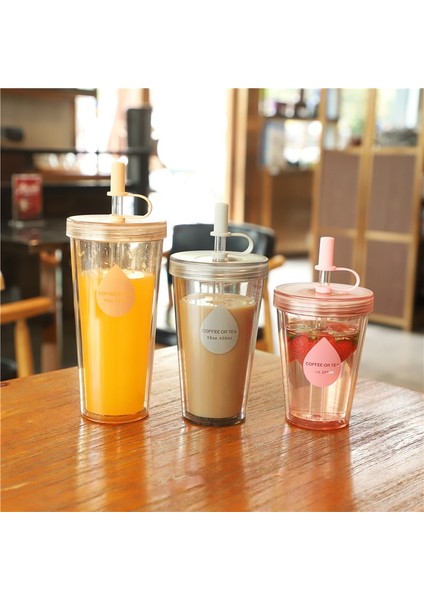 520ML Yeşil 1 Adet 420ML Pipetli Plastik Su Şişesi Kahve Fincanı Süt Meyve Suyu Fincanı Drinkware Kapaklı Bardaklar Saman Taşınabilir Yeniden Kullanılabilir Içme Suyu Şişesi (Yurt Dışından)