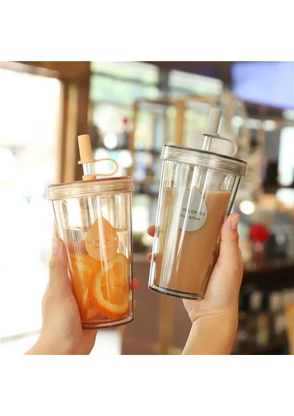 520ML Yeşil 1 Adet 420ML Pipetli Plastik Su Şişesi Kahve Fincanı Süt Meyve Suyu Fincanı Drinkware Kapaklı Bardaklar Saman Taşınabilir Yeniden Kullanılabilir Içme Suyu Şişesi (Yurt Dışından)