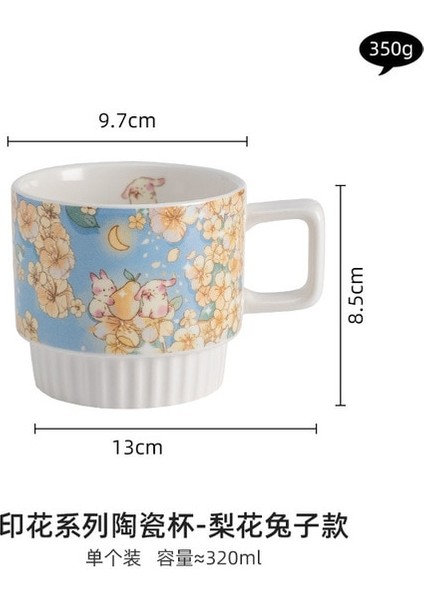 A01 Yüksek Değerli Çiçek Tavşan Seramik Bardak Istiflenebilir Kupa ve Bardak Altlığı Içme Çay Bardağı Kız Sevimli Süt Yulaf Ezmesi Kahve Fincanı Ev Su Bardağı (Yurt Dışından)