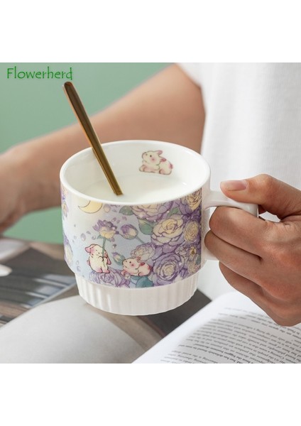 A01 Yüksek Değerli Çiçek Tavşan Seramik Bardak Istiflenebilir Kupa ve Bardak Altlığı Içme Çay Bardağı Kız Sevimli Süt Yulaf Ezmesi Kahve Fincanı Ev Su Bardağı (Yurt Dışından) modelleri