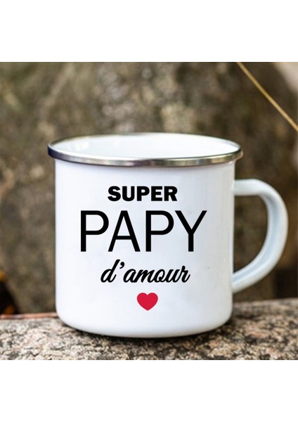 UXH156946-A015WH-8 Süper Tonton Papy Baskılı Komik Emaye Yaratıcı Kahve Fincanları Kamp Kupalar Kolu Drinkware Tatil Kupa Babalar Günü En Iyi Hediyeler (Yurt Dışından)