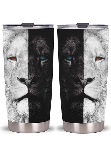 Stil 5 20OZ Aslan Vahşi Hayvanlar Desen Tumbler Kapaklı Bardak, Paslanmaz Çelik Çift Duvar Vakum Termos Yalıtımlı Seyahat Kahve Kupa (Yurt Dışından)