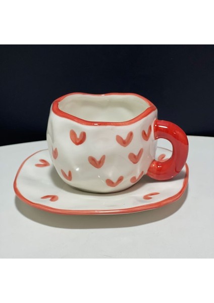 L 200ML-300ML 300ML 10OZ Kore Tarzı Kawaii Sevimli Seramik Kupalar El Yapımı Çiçek Desen Kahvaltı Kahve Süt Fincan Çanak ve Kaşık ile (Yurt Dışından)