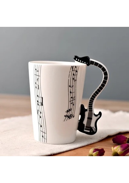 Siyah Gitar 02 250 ml Yenilik Müzik Notu Fincan Seramik Gitar Kahve Kupalar Kişilik Çay/süt/meyve Suyu/limonlu Su Şişesi Noel Doğum Günü Hediyesi (Yurt Dışından)