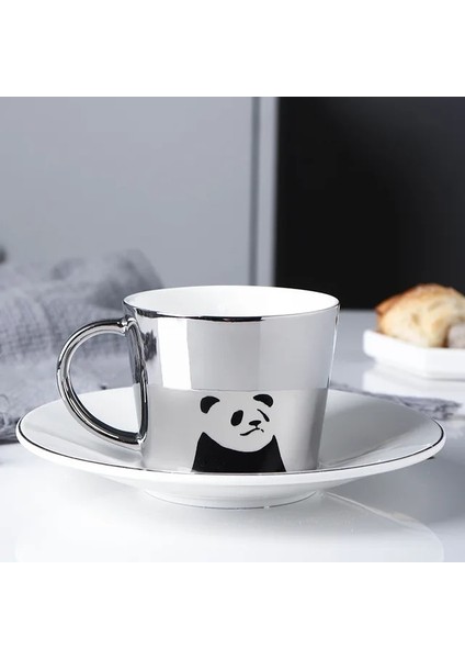 Gümüş Panda 90 ml Yaratıcı At Anamorfik Fincan Ayna Yansıma Fincan Sinek Kuşu Kupa Kahve Çay Seti Coaster ile 90 ML-220 ml Su Şişesi (Yurt Dışından)