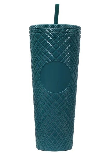 Ordu Yeşili - B 710ML - Logo Yok Creative 700ML 710ML 22OZ 24OZ Yeniden Kullanılabilir Çift Duvar Elmas Kafesli Plastik Pipetli Bardak Kahve Kupa Starbks Logosu Yok (Yurt Dışından)