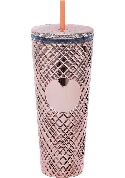 Ordu Yeşili - B 710ML - Logo Yok Creative 700ML 710ML 22OZ 24OZ Yeniden Kullanılabilir Çift Duvar Elmas Kafesli Plastik Pipetli Bardak Kahve Kupa Starbks Logosu Yok (Yurt Dışından)
