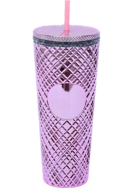 Ordu Yeşili - B 710ML - Logo Yok Creative 700ML 710ML 22OZ 24OZ Yeniden Kullanılabilir Çift Duvar Elmas Kafesli Plastik Pipetli Bardak Kahve Kupa Starbks Logosu Yok (Yurt Dışından)