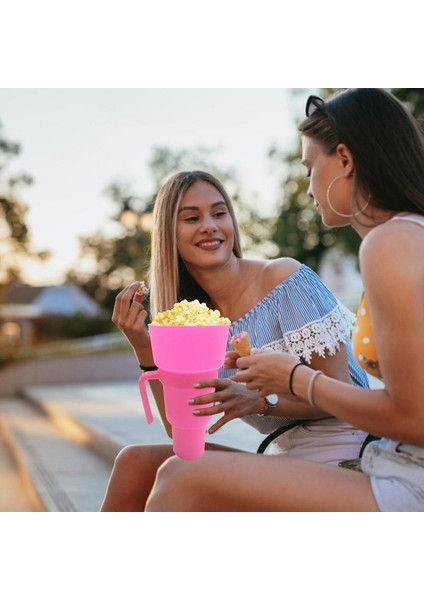 Pembe 2 In 1 Aperatif ve Içecek Saman Bardağı Snack Bowl Stadyum Bardak Sıçramaya Dayanıklı Taşınabilir Patlamış Mısır Bardağı Seyahat Tiyatro Sinema Ev Için (Yurt Dışından)