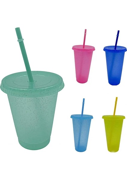 Mavi 700 ml 480 ML/700 ml Yetişkin Yaratıcı Su Bardağı Payetli Glitter Pp Plastik Sıcaklık Algılama Çok Özellikli Rahat Saman Bardak (Yurt Dışından)