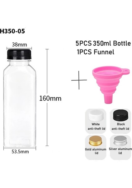 350ML-A Gümüş Alüminyum Kapak 10 Adet 60-500ML Şeffaf Boş Plastik Meyve Suyu Şişesi Kapaklı W/huni Tek Kullanımlık Meyve Suyu Içecek Kabı Meyve Suyu Sıkma Smoothie Yapmak Için (Yurt Dışından)