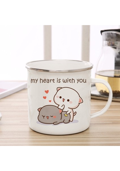 Stil 5 Emaye Fincan Yeni Şeftali ve Goma Kedi Emaye Kahve Çay Bardağı Sevimli Hayvan Kahvaltı Tatlı Süt Su Bardağı Çift Hediye Orijinal Kahvaltı Fincanları (Yurt Dışından)