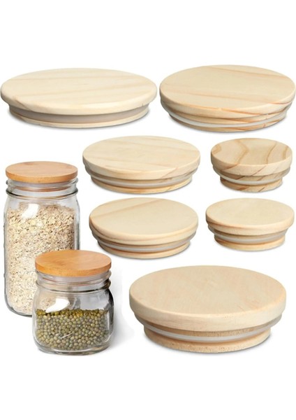 72MM Yeniden Kullanılabilir Çam Ahşap Kapak Kapakları Silikon Conta Halkası Bambu Kapaklı Mum Bardak Cam Şişe Kupa Cam Turşu Kavanozu Içme Bardağı Kapağı (Yurt Dışından)