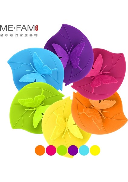 Turuncu 3 Parça Me.fam Moda Renkli Güzel 3D Kelebek + Yapraklar Silikon Bardak Kapağı 10.5 cm Toz Geçirmez Mühür Kapak Cam Seramik Plastik Kupa Kapağı (Yurt Dışından)