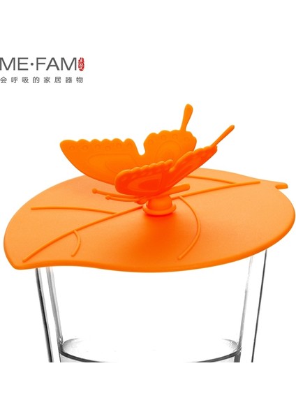 Turuncu 3 Parça Me.fam Moda Renkli Güzel 3D Kelebek + Yapraklar Silikon Bardak Kapağı 10.5 cm Toz Geçirmez Mühür Kapak Cam Seramik Plastik Kupa Kapağı (Yurt Dışından)