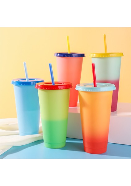 Renk Değişikliği Yeşil Sıcak Satış Çok Renkli Plastik Büyük Termokromik Su Bardağı Kapaklı ve Samanlı Su Şişesi Sihirli Renk Değişen Su Kahve Fincanı (Yurt Dışından)