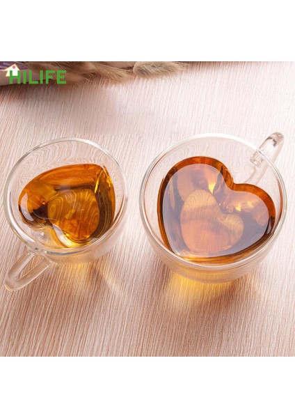 Tip A 240ML 101-200ML 180ML/240ML Kalp Aşk Şekilli Çay Bardağı Kahve Kupa Çift Duvar Cam Bira Suyu Bardak Hediye Isıya Dayanıklı Drinkware (Yurt Dışından)