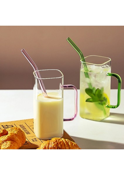 Set D 400ML 400ML Kare Kapaklı ve Pipetli Kupa Tek Renkli Sap Katmanlı Içecek Bardağı Bardak Soda Buzlu Kahve Süt Kabarcık Çay Su (Yurt Dışından)