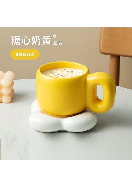 Sarı Set 500ML 500ML Yaratıcı Seramik Kupa Yüksek Sıcaklık Su Kahve Süt Kupası Büyük Saplı Ofis Sevimli Kadın Büyük Kapasiteli Drinkware (Yurt Dışından)