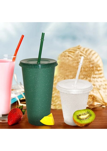 Küçük Açık Yeşil 400-700ML 480/700ML Flaş Su Pipetli Şişe Glitter Pipetli Bardak Plastik Yeniden Kullanılabilir Kahve Kupa Içme Bardağı Meyve Suyu Bar Açık Drinkware (Yurt Dışından)