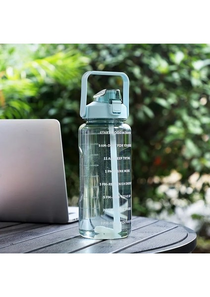 Tip 2-Yeşil 2000ML 2 Litre Su Şişesi Büyük Kapasiteli Motivasyon Içme Şişesi Zaman Işaretleyicili Açık Spor Su Şişesi Sevimli Plastik Bardaklar (Yurt Dışından)