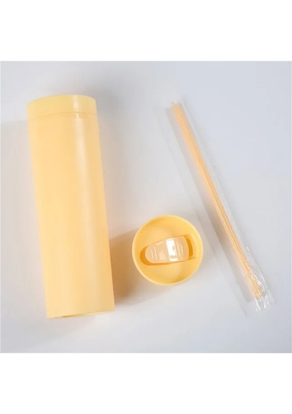 Renk 17 1pc 1pc 2 Adet 16OZ Kapaklı ve Samanlı Sıska Bardak Mat Bardak Yeniden Kullanılabilir Çift Duvar Plastik Soğuk Sıcak Içecekler Su Şişesi Bardakları (Yurt Dışından)