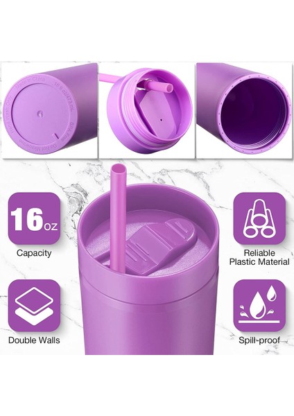 Renk 17 1pc 1pc 2 Adet 16OZ Kapaklı ve Samanlı Sıska Bardak Mat Bardak Yeniden Kullanılabilir Çift Duvar Plastik Soğuk Sıcak Içecekler Su Şişesi Bardakları (Yurt Dışından) fırsatları