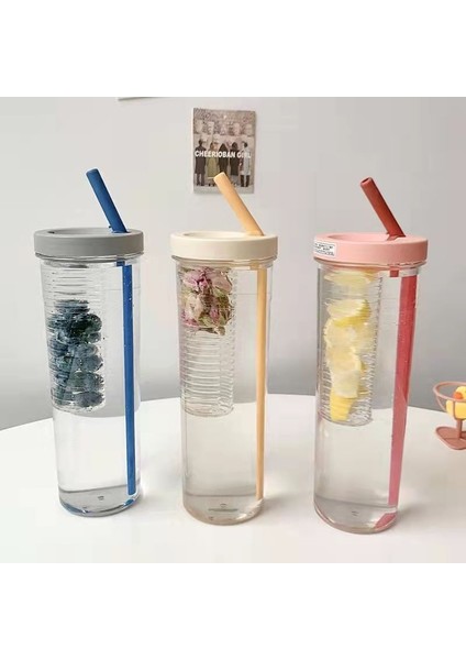 Yeşil 580ML 0.7l Katlanabilir Pipetli Sevimli Su Şişesi 700ML Su Şişesi Meyve Çayı Dahili Filtre Bardak Taşınabilir Ofis Drinkware Açık Çalkalayıcı (Yurt Dışından)