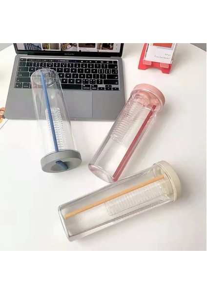 Yeşil 580ML 0.7l Katlanabilir Pipetli Sevimli Su Şişesi 700ML Su Şişesi Meyve Çayı Dahili Filtre Bardak Taşınabilir Ofis Drinkware Açık Çalkalayıcı (Yurt Dışından)
