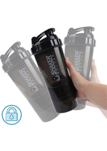 Siyah 501-600 ml 3 Katmanlar Shaker Protein Şişesi Toz Shake Bardak Su Şişesi Plastik Karıştırma Kabı Vücut Geliştirme Egzersiz Şişesi (Yurt Dışından) fırsatları