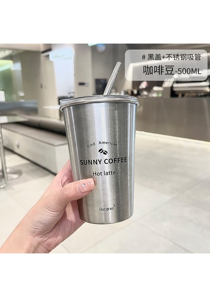 500 ml Kahve Fincanı Termos 304 Paslanmaz Çelik Çift Katmanlı Soğutucu Saman Bardak Taşınabilir Yeniden Kullanılabilir Ins Buz Amerikan Kahve Kupa Su Şişesi (Yurt Dışından)