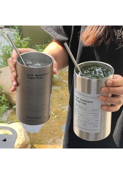 500 ml Kahve Fincanı Termos 304 Paslanmaz Çelik Çift Katmanlı Soğutucu Saman Bardak Taşınabilir Yeniden Kullanılabilir Ins Buz Amerikan Kahve Kupa Su Şişesi (Yurt Dışından) fiyatları